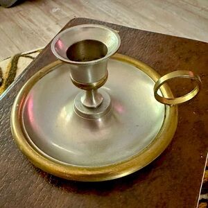 Vintage Pewter and brass chamber style candlestick
